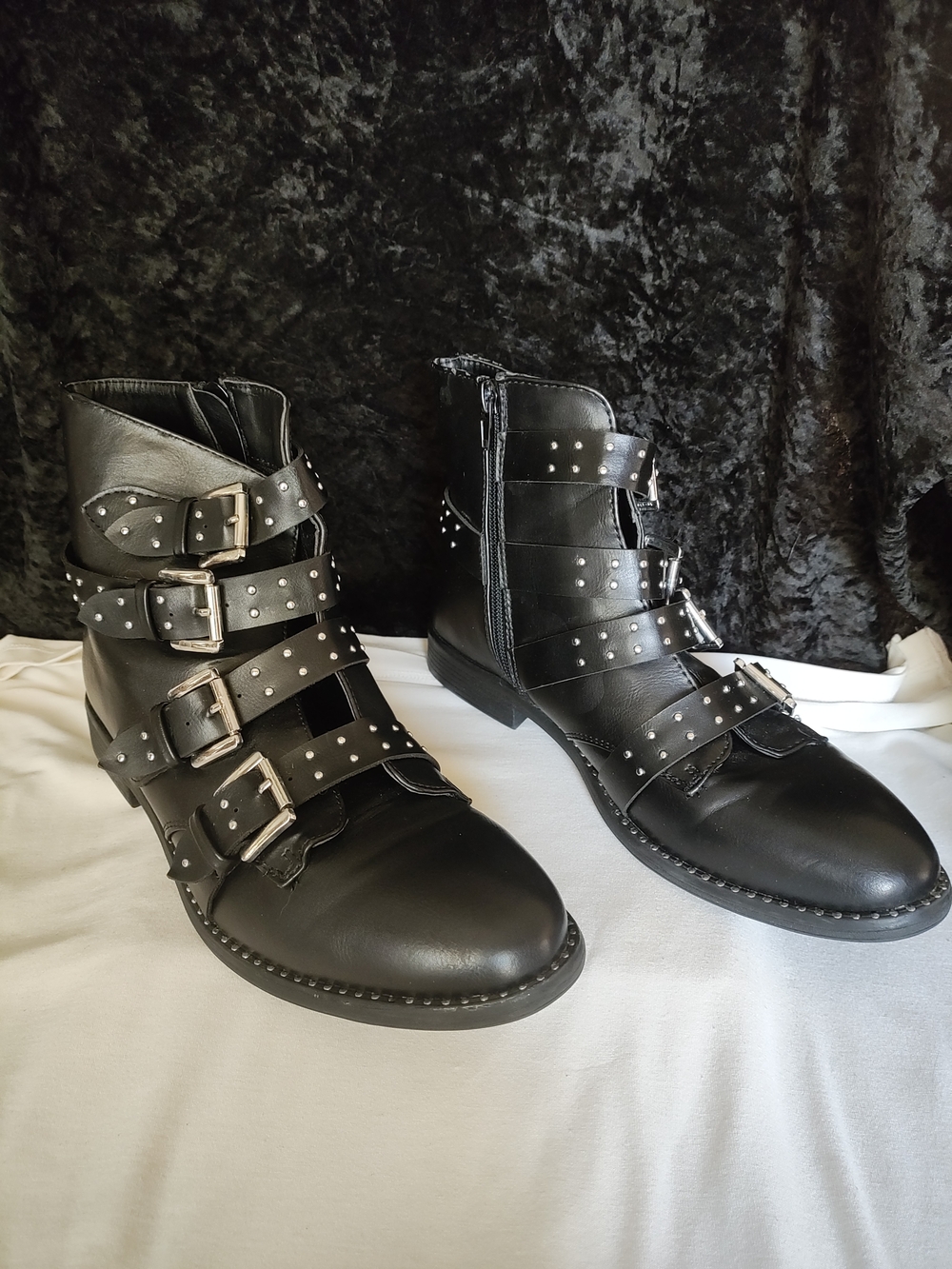 Steve Madden Black Studded Buckle Ankle Boots